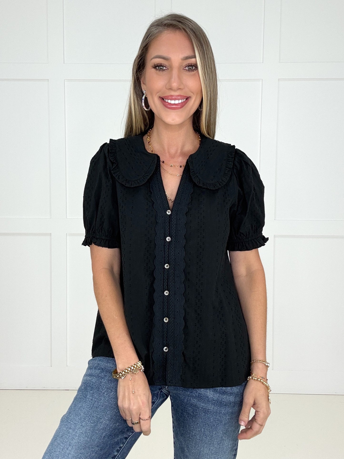 Black Swan Puff Sleeve Blouse-100 Short Sleeves- Simply Simpson's Boutique is a Women's Online Fashion Boutique Located in Jupiter, Florida