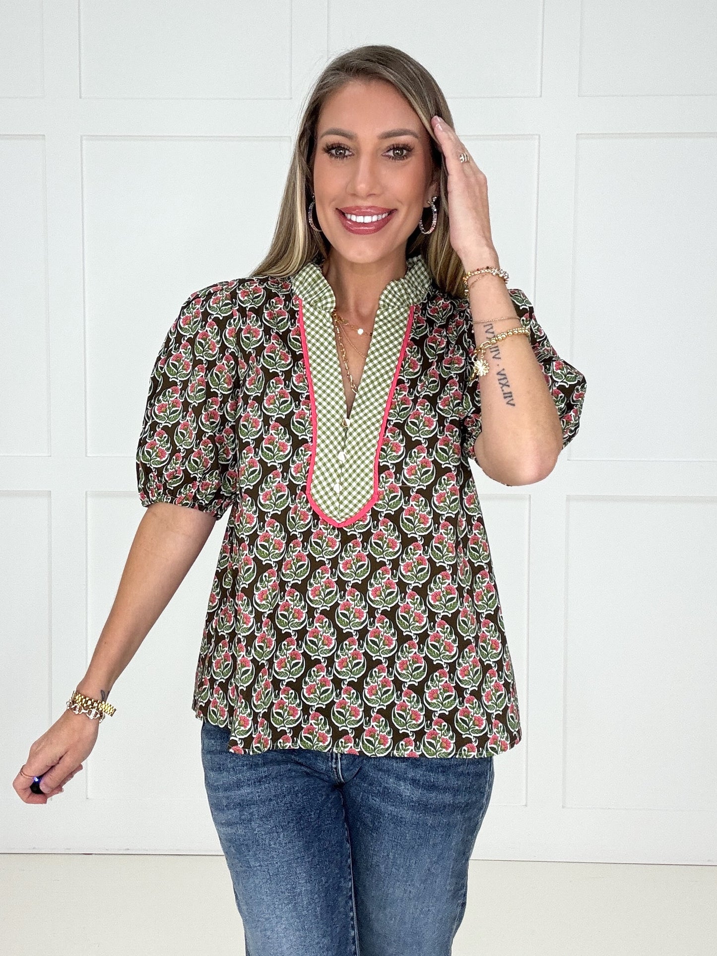 The Poppy Lane Blouse-100 Short Sleeves- Simply Simpson's Boutique is a Women's Online Fashion Boutique Located in Jupiter, Florida
