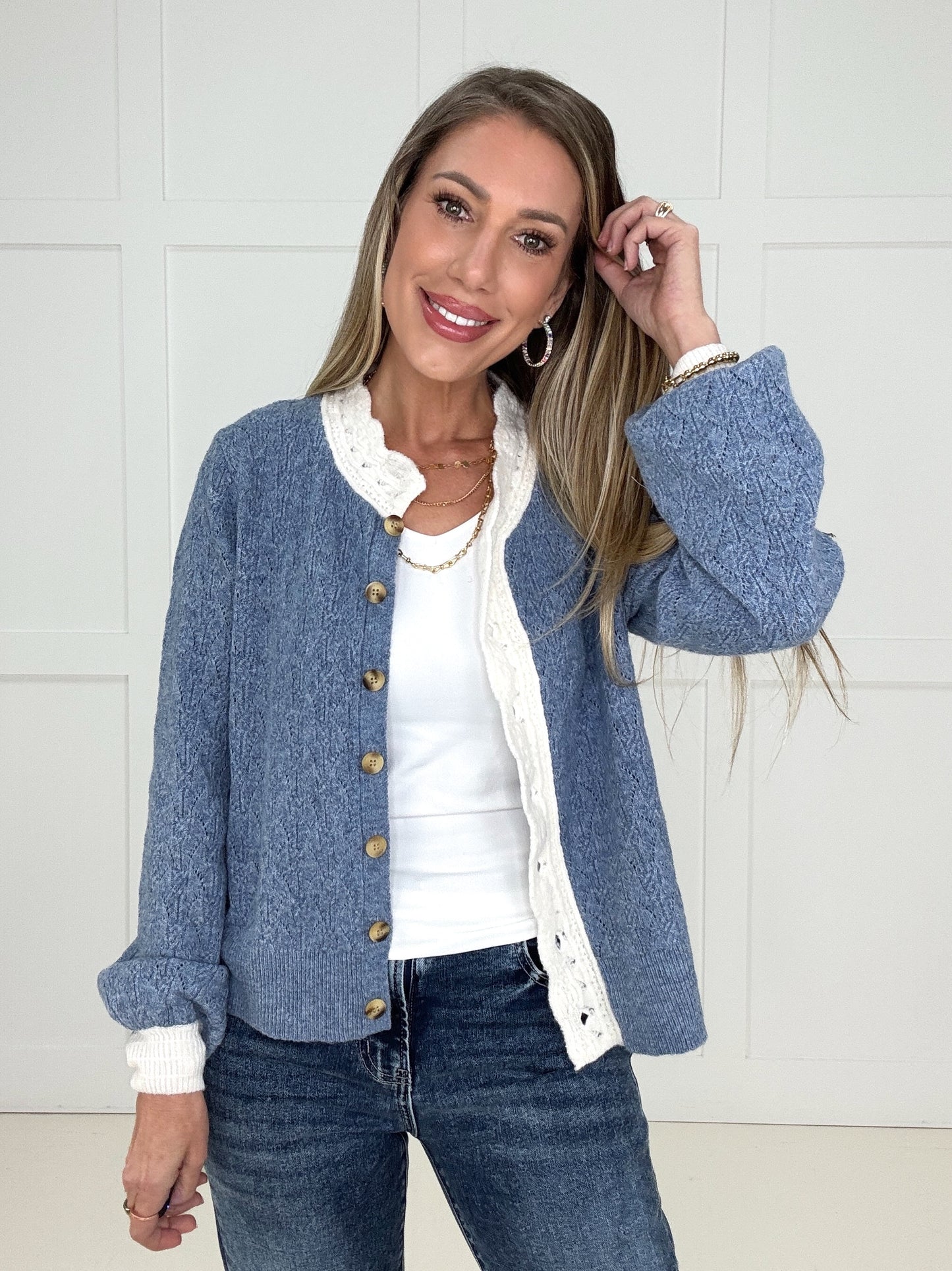 Blue Tessa Trim Cardigan-170 Cardigans- Simply Simpson's Boutique is a Women's Online Fashion Boutique Located in Jupiter, Florida