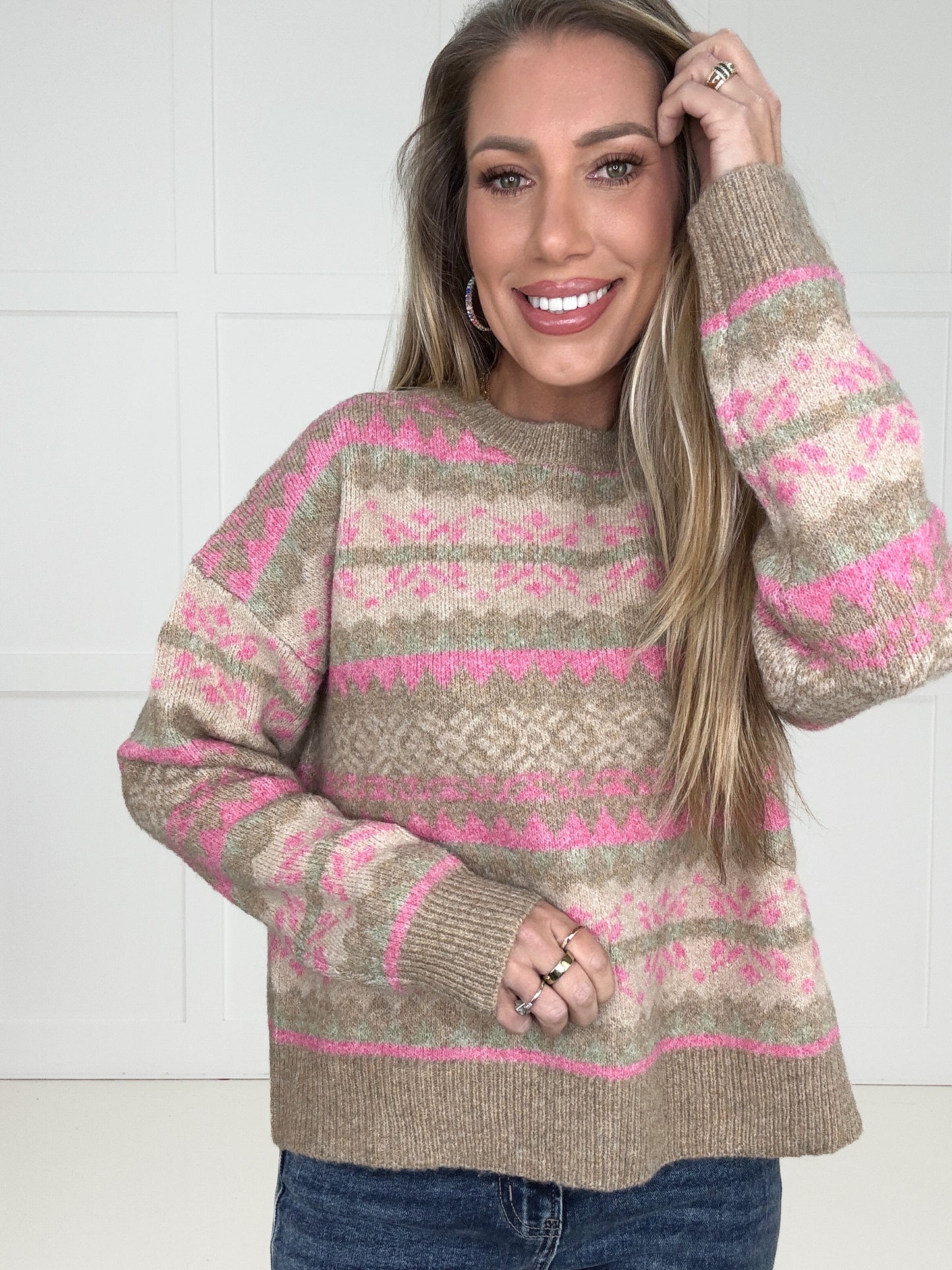 Pink Passion Fair Isle Sweater-150 Sweaters- Simply Simpson's Boutique is a Women's Online Fashion Boutique Located in Jupiter, Florida