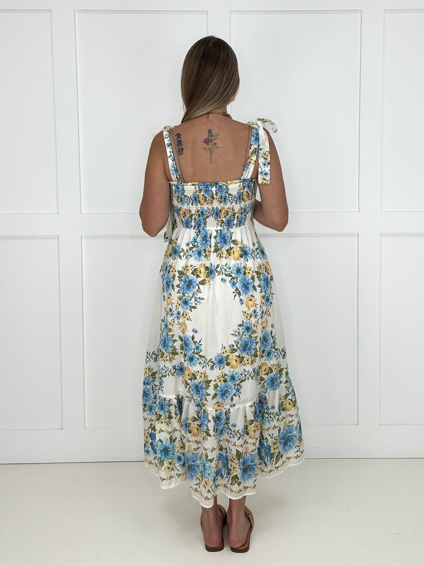 Blue Wildflower Romance Smocked Dress-240 Dresses- Simply Simpson's Boutique is a Women's Online Fashion Boutique Located in Jupiter, Florida