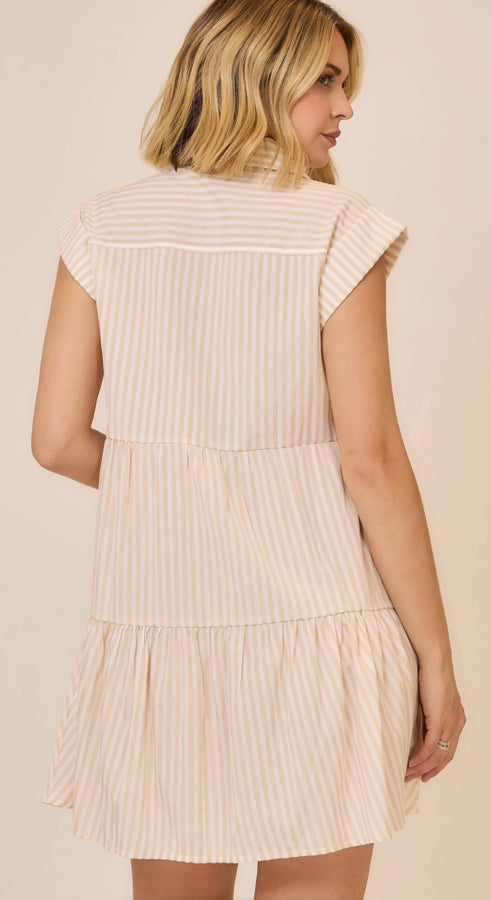 Tan Abella Striped Button Down Dress- Simply Simpson's Boutique is a Women's Online Fashion Boutique Located in Jupiter, Florida