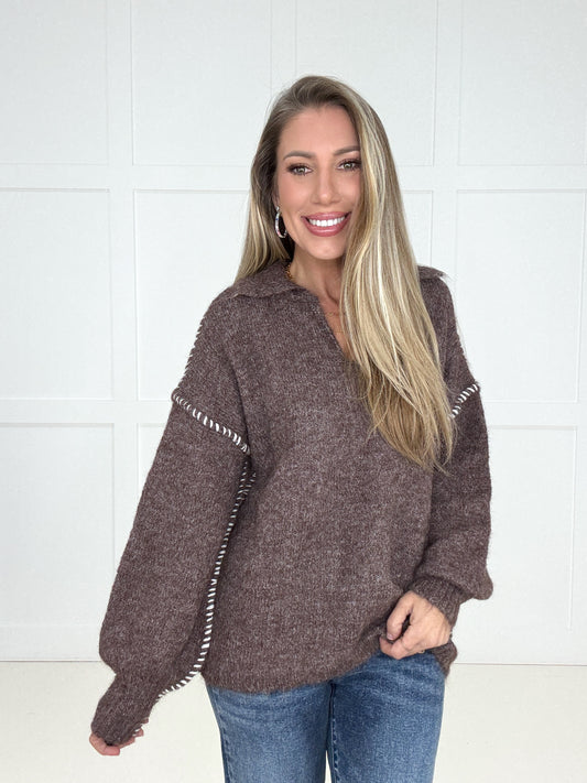 Brown Whipstitch Wanderer Sweater-150 Sweaters- Simply Simpson's Boutique is a Women's Online Fashion Boutique Located in Jupiter, Florida
