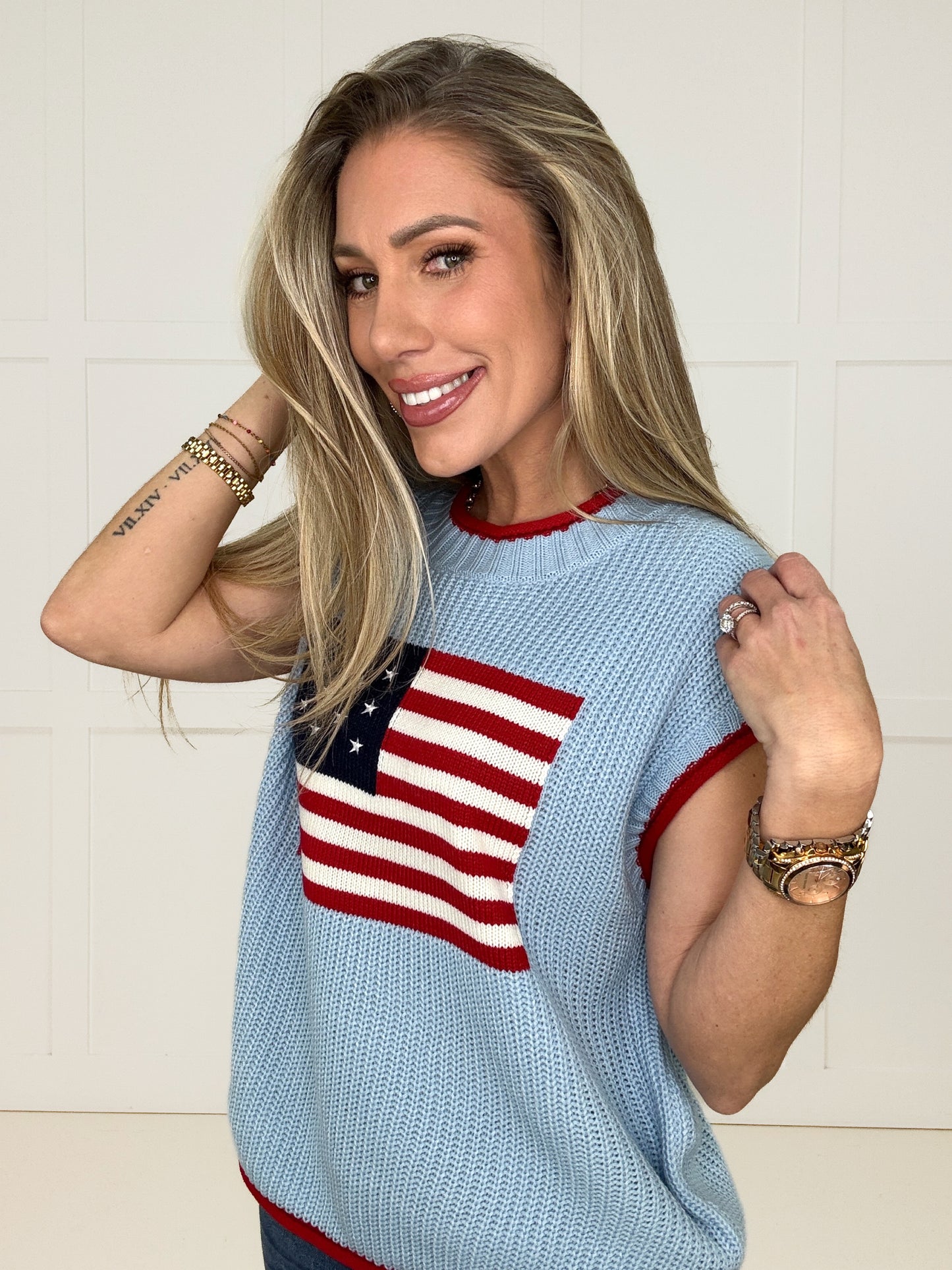 Blue American Babe Knit Top-100 Short Sleeves- Simply Simpson's Boutique is a Women's Online Fashion Boutique Located in Jupiter, Florida
