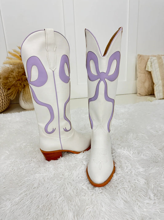 Lavender Tall Bow Boots-260 Shoes- Simply Simpson's Boutique is a Women's Online Fashion Boutique Located in Jupiter, Florida