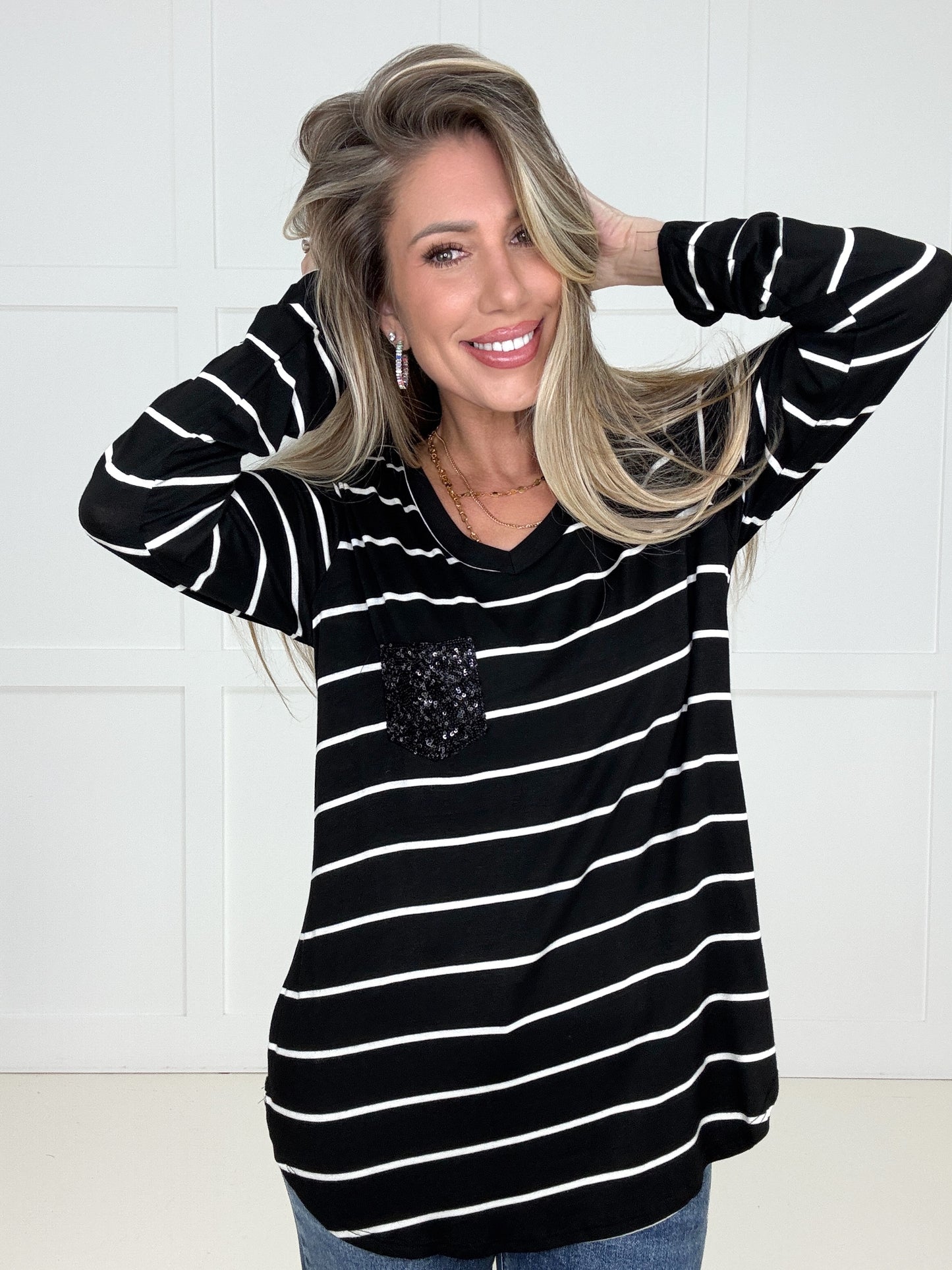 Midnight Sparkle Striped Top-110 Long Sleeves- Simply Simpson's Boutique is a Women's Online Fashion Boutique Located in Jupiter, Florida