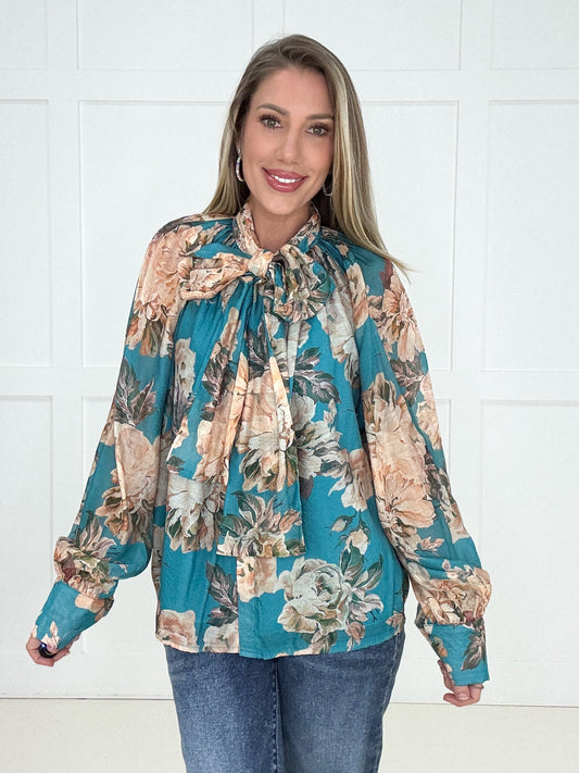 Turquoise Blossom & Bow Blouse