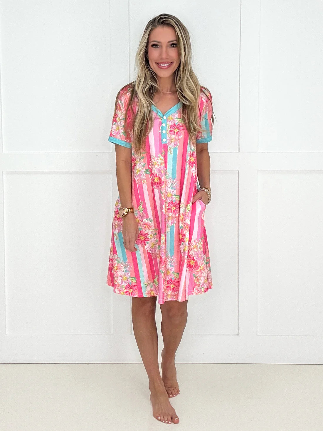 Shirley & Stone Striped Floral Nightdress-220 Lounge wear/Pajamas- Simply Simpson's Boutique is a Women's Online Fashion Boutique Located in Jupiter, Florida