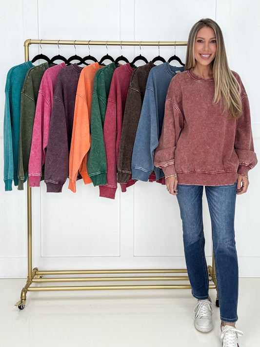 Vintage Vibes Mineral Wash Pullover-160 Sweatshirts- Simply Simpson's Boutique is a Women's Online Fashion Boutique Located in Jupiter, Florida