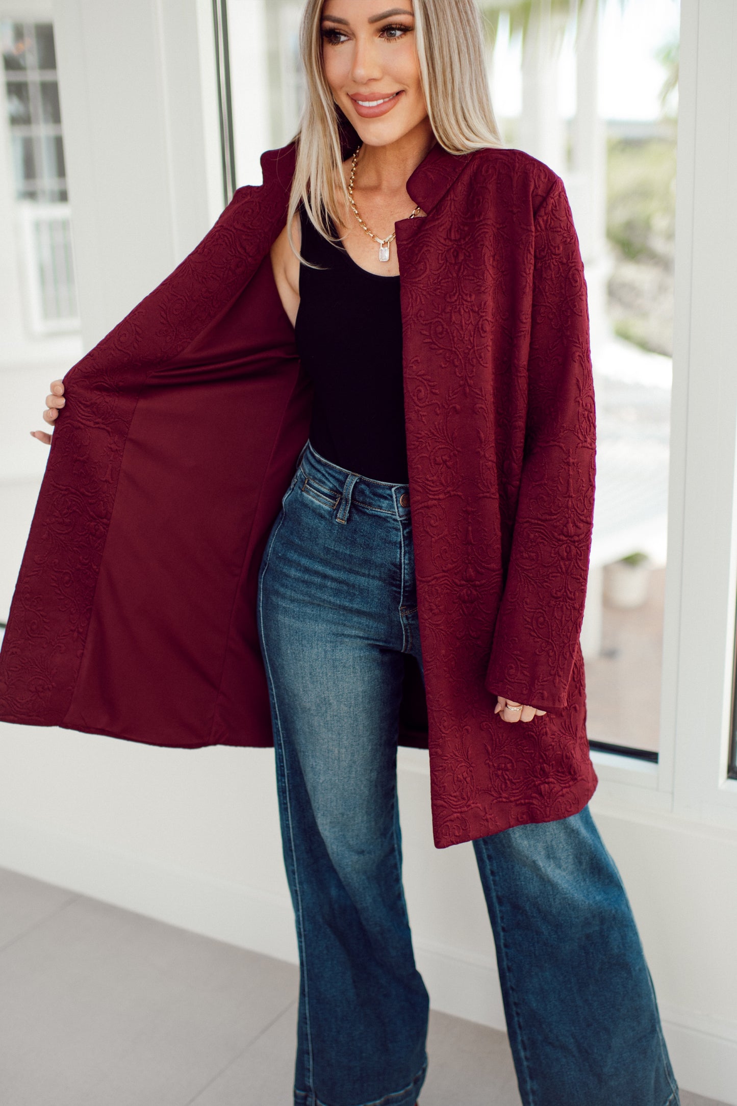 Dear Scarlett Wine Amara Jacket-180 Outerwear- Simply Simpson's Boutique is a Women's Online Fashion Boutique Located in Jupiter, Florida