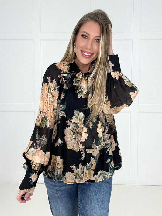 Black Blossom & Bow Blouse