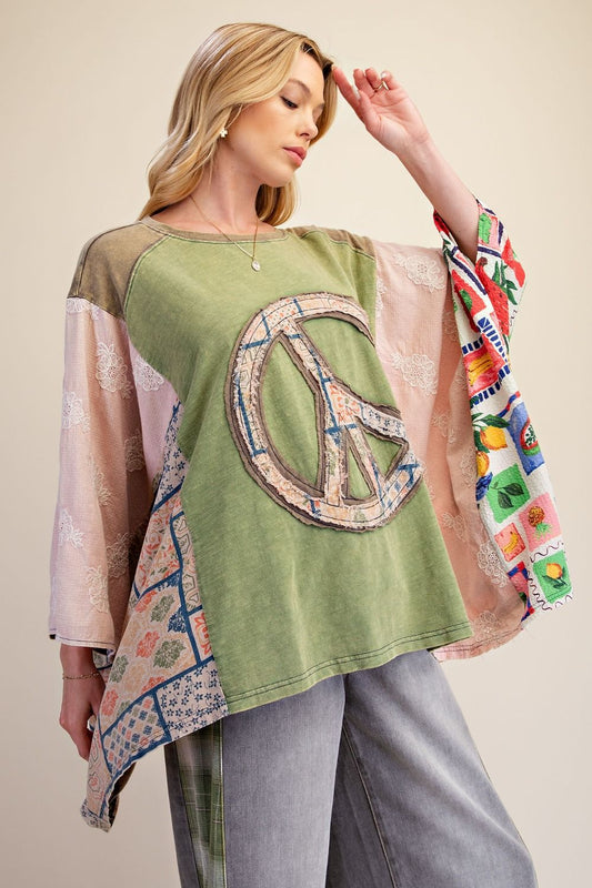 Sage Groovy Days Patchwork Peace Poncho Top-110 Long Sleeves- Simply Simpson's Boutique is a Women's Online Fashion Boutique Located in Jupiter, Florida
