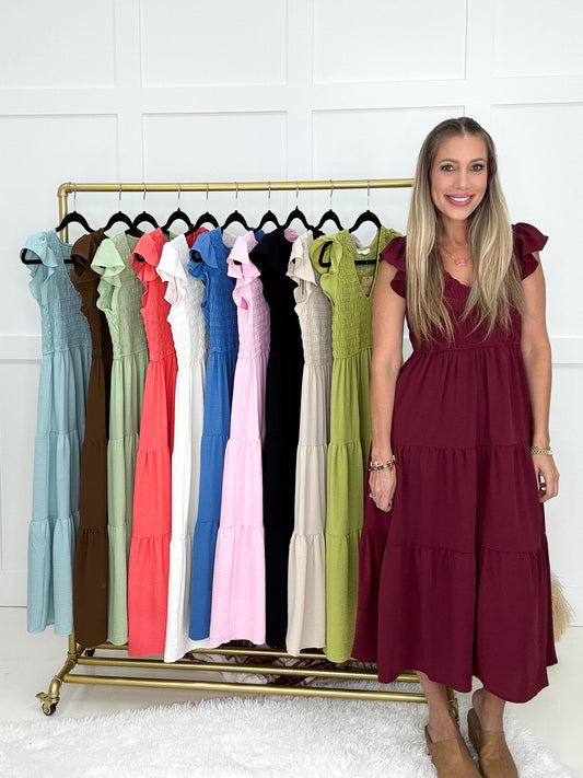 Flutter Sleeve Midi Dress-240 Dresses- Simply Simpson's Boutique is a Women's Online Fashion Boutique Located in Jupiter, Florida