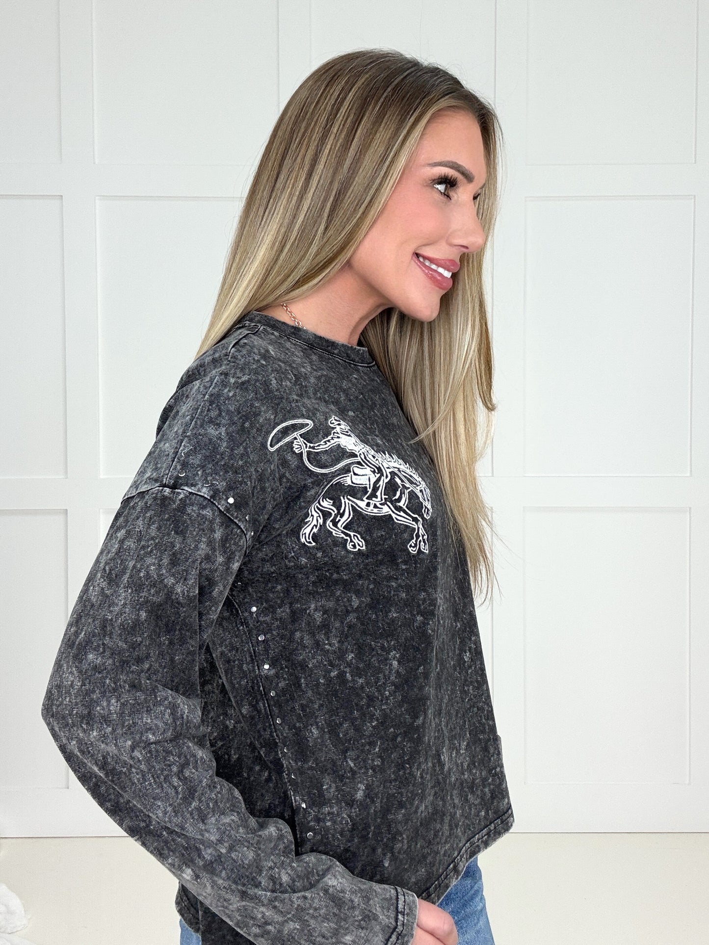 Acid Washed Studded Sweatshirt-160 Sweatshirts- Simply Simpson's Boutique is a Women's Online Fashion Boutique Located in Jupiter, Florida