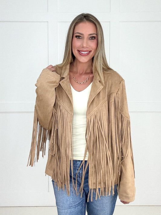 Deluxe Fringe Tan Suede Jacket-180 Outerwear/Jackets- Simply Simpson's Boutique is a Women's Online Fashion Boutique Located in Jupiter, Florida