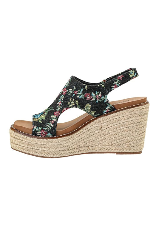 Corkys Freddie Black Brocade Floral Wedges-260 Shoes- Simply Simpson's Boutique is a Women's Online Fashion Boutique Located in Jupiter, Florida