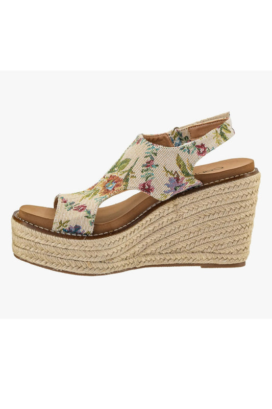 Corkys Freddie Sand Brocade Floral Wedges-260 Shoes- Simply Simpson's Boutique is a Women's Online Fashion Boutique Located in Jupiter, Florida