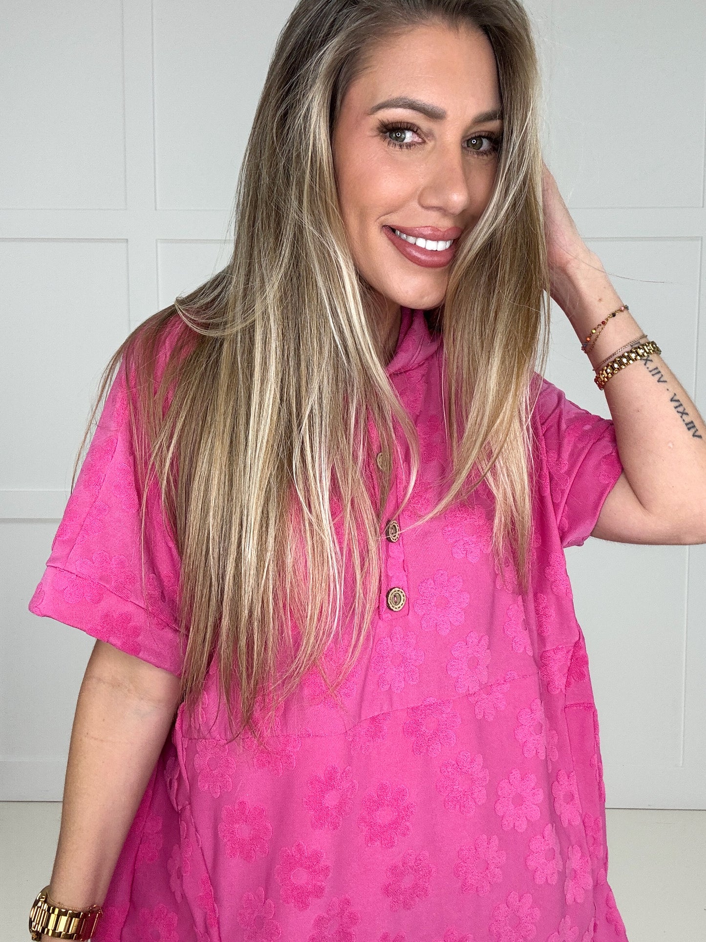 Pink Petal Pop Hoodie-100 Short Sleeves- Simply Simpson's Boutique is a Women's Online Fashion Boutique Located in Jupiter, Florida
