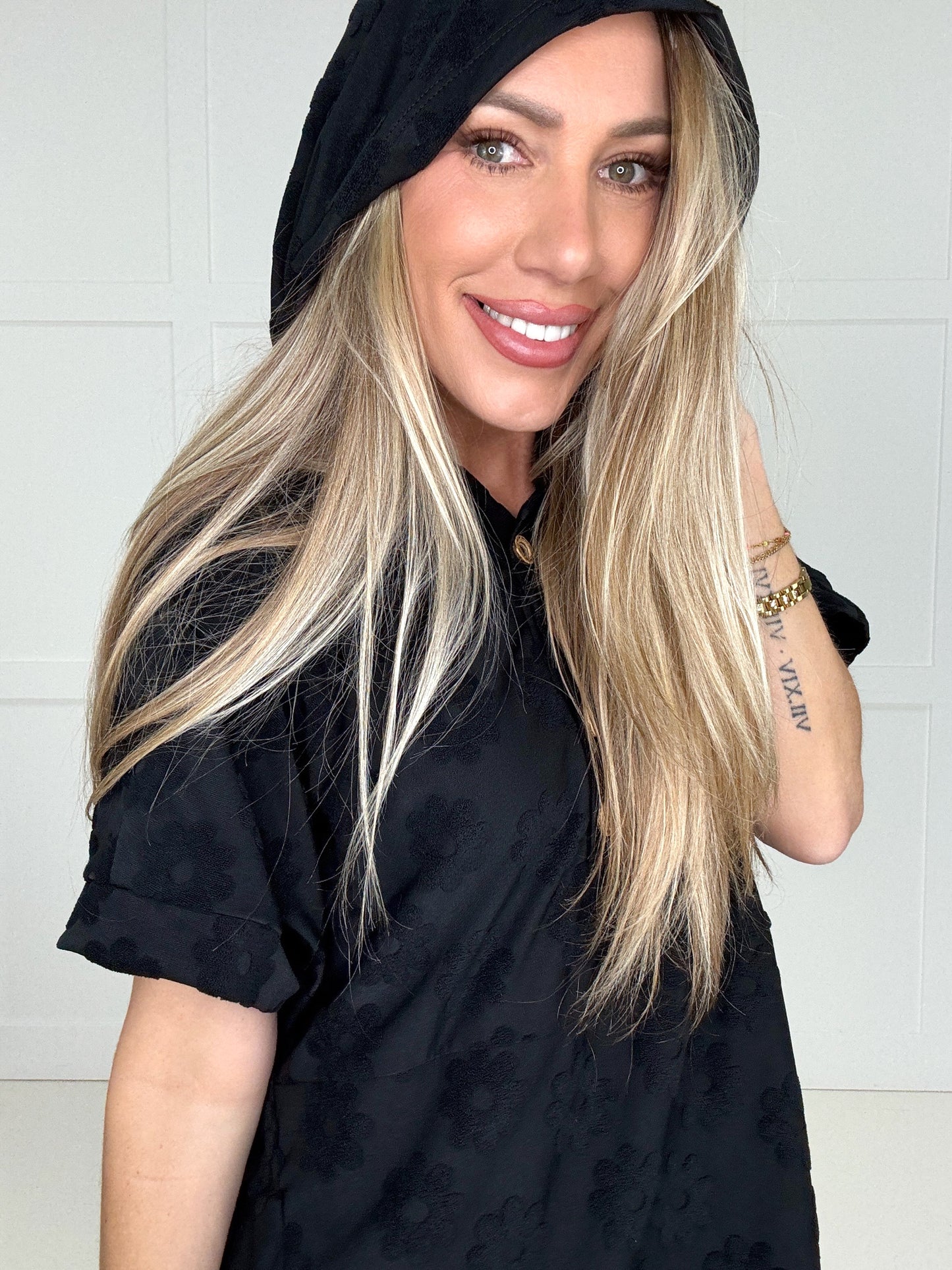 Black Petal Pop Hoodie-100 Short Sleeves- Simply Simpson's Boutique is a Women's Online Fashion Boutique Located in Jupiter, Florida