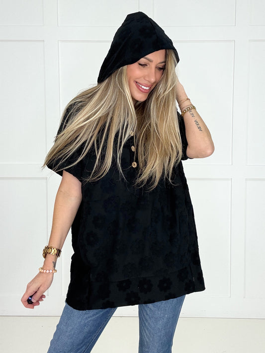 Black Petal Pop Hoodie-100 Short Sleeves- Simply Simpson's Boutique is a Women's Online Fashion Boutique Located in Jupiter, Florida