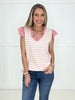 Rose Ruffle Stripe Top-100 Short Sleeves- Simply Simpson's Boutique is a Women's Online Fashion Boutique Located in Jupiter, Florida