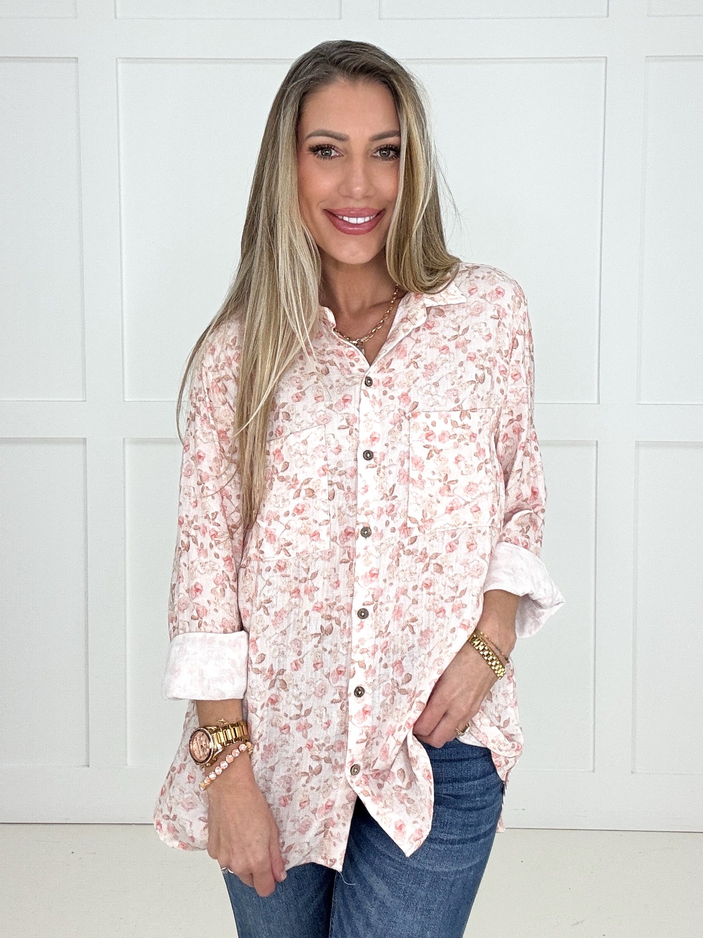 Blush Garden Button Up Top-110 Long Sleeves- Simply Simpson's Boutique is a Women's Online Fashion Boutique Located in Jupiter, Florida