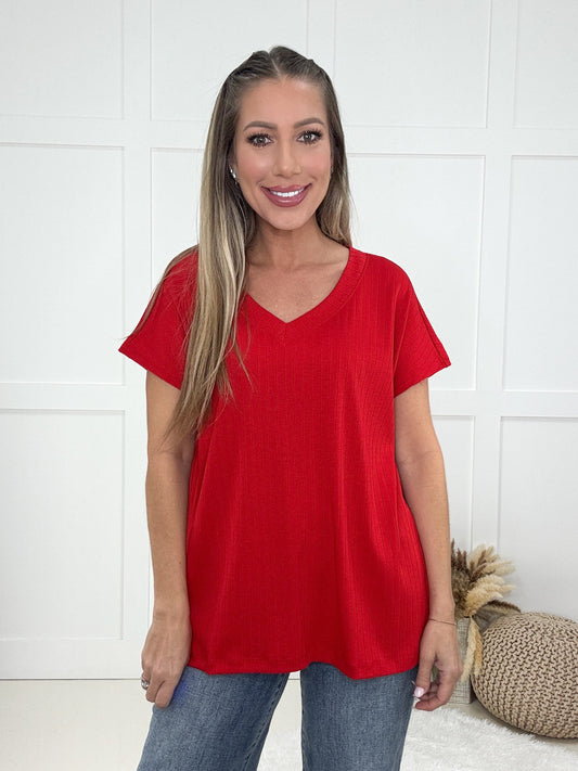 Cherry Lane V Neck Top-100 Short Sleeves- Simply Simpson's Boutique is a Women's Online Fashion Boutique Located in Jupiter, Florida