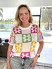 Groovy Flower Knit Top-100 Short Sleeves- Simply Simpson's Boutique is a Women's Online Fashion Boutique Located in Jupiter, Florida