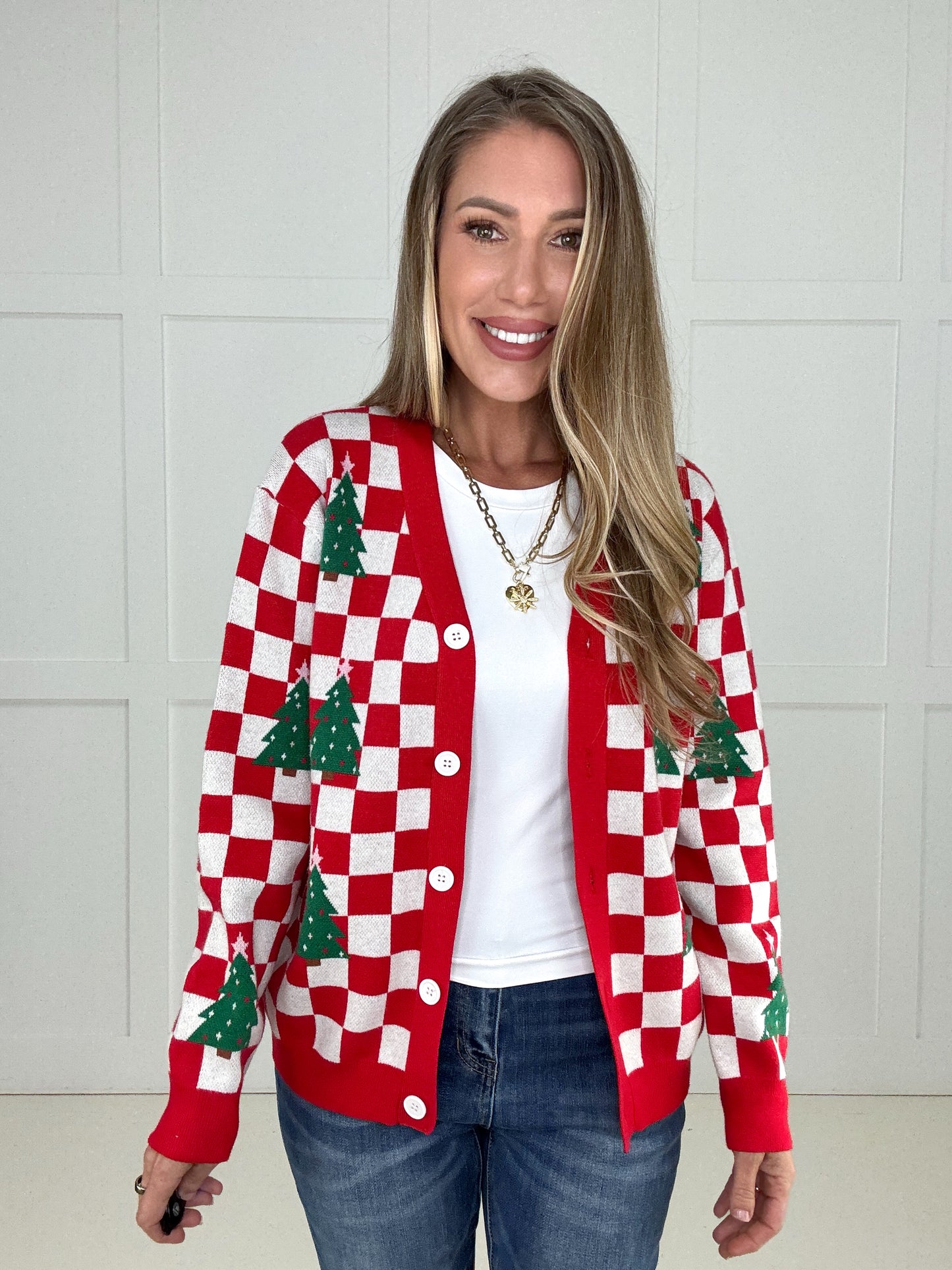 Checkered Christmas Cheer Cardigan