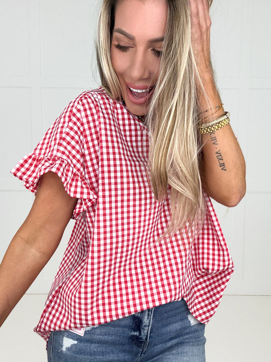 Picnic Perfect Gingham Top-100 Short Sleeves- Simply Simpson's Boutique is a Women's Online Fashion Boutique Located in Jupiter, Florida