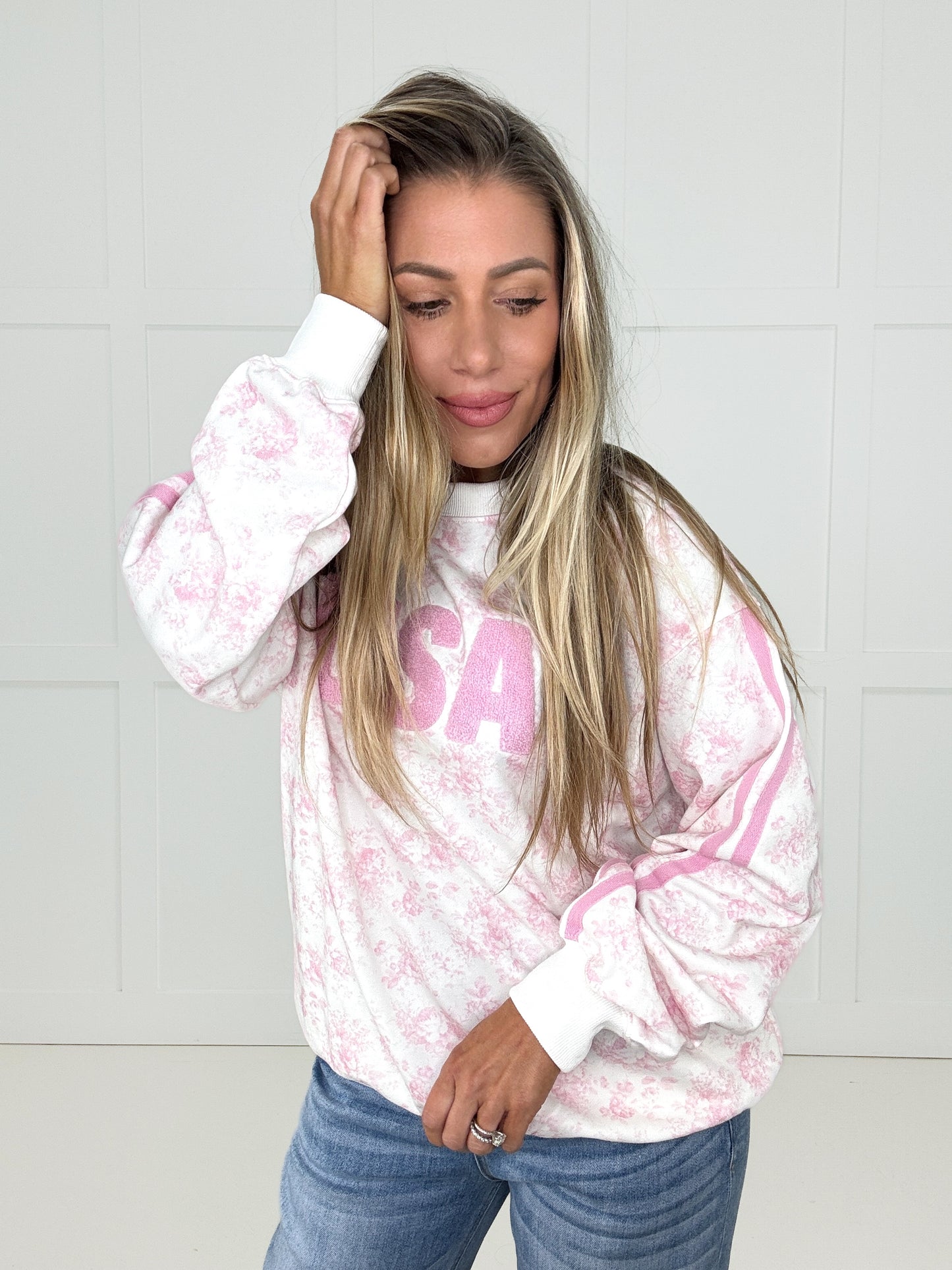 Floral USA Patch Sweatshirt-160 Sweatshirts- Simply Simpson's Boutique is a Women's Online Fashion Boutique Located in Jupiter, Florida