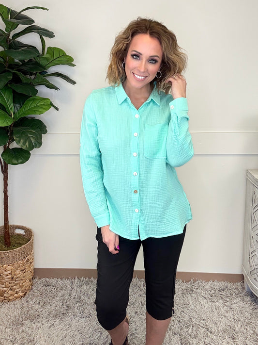 Dear Scarlett Coastal Mint Celia Top-110 Long Sleeves- Simply Simpson's Boutique is a Women's Online Fashion Boutique Located in Jupiter, Florida