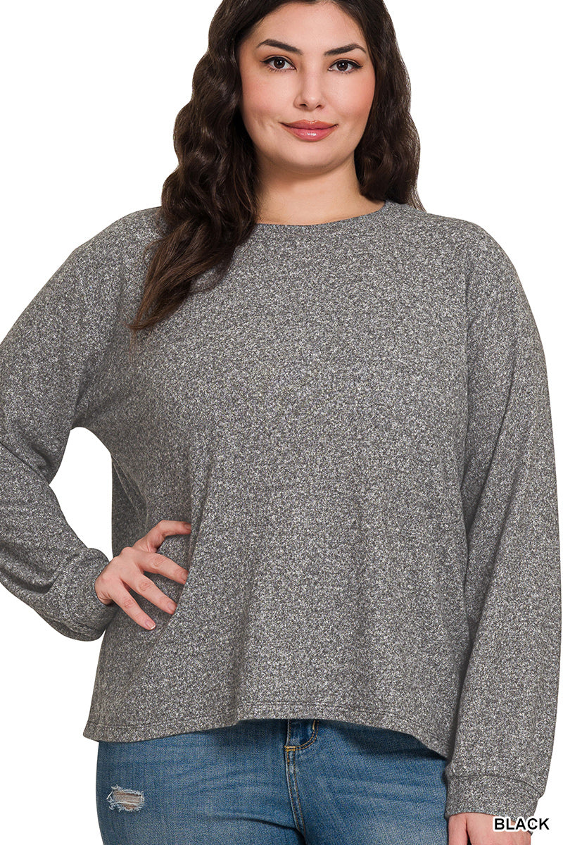 Soft Melange Hacci Round Neck Long Sleeve-110 Long Sleeves- Simply Simpson's Boutique is a Women's Online Fashion Boutique Located in Jupiter, Florida
