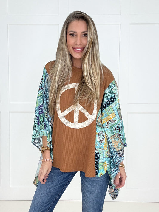 Peace & Patchwork Top-110 Long Sleeves- Simply Simpson's Boutique is a Women's Online Fashion Boutique Located in Jupiter, Florida