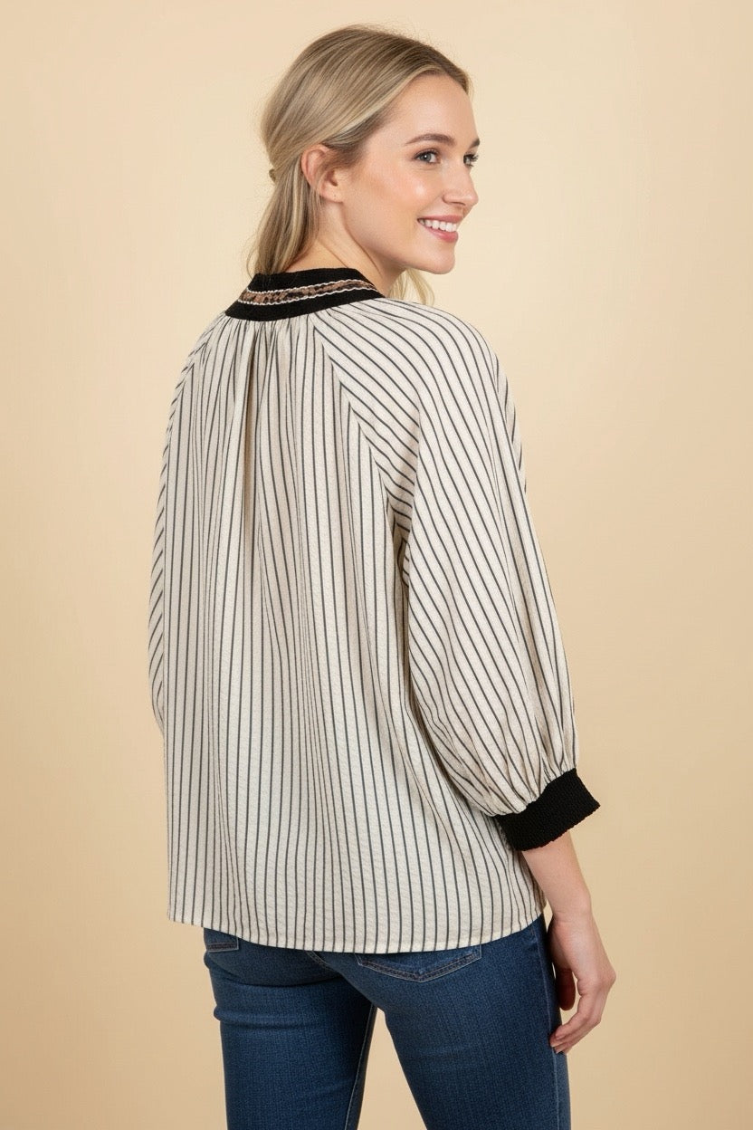 Timeless Charm Striped Blouse-110 Long Sleeves- Simply Simpson's Boutique is a Women's Online Fashion Boutique Located in Jupiter, Florida