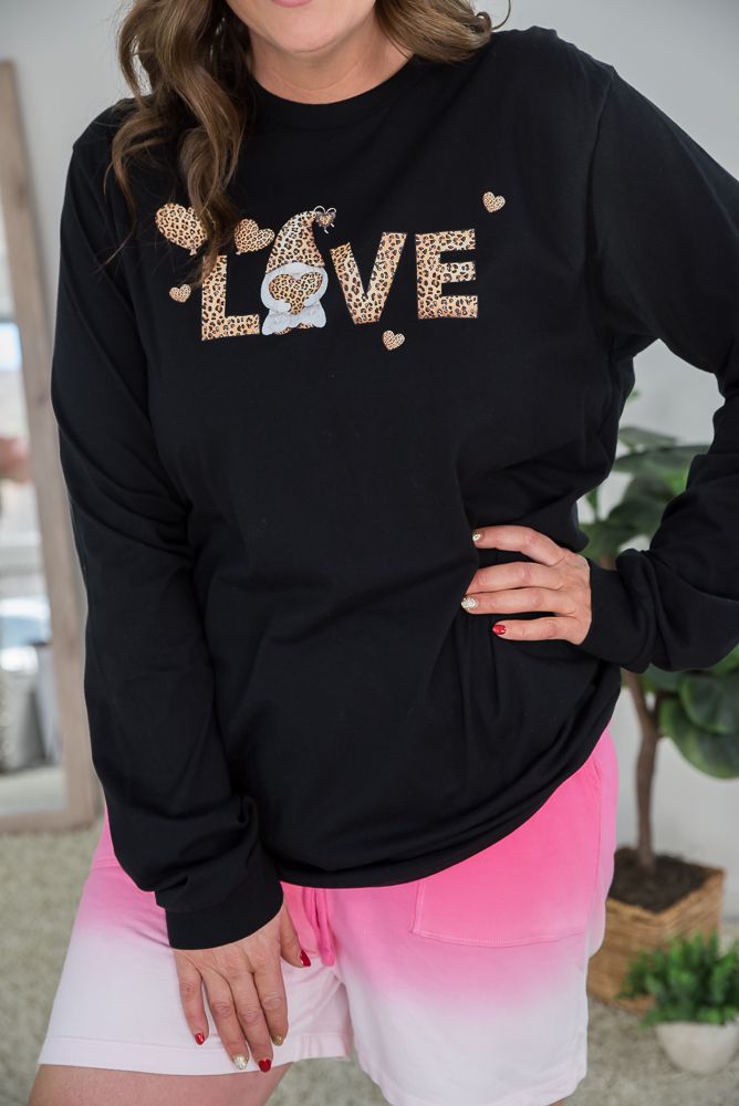 Leopard Gnome Love Long Sleeve Tee-140 Graphic Tees- Simply Simpson's Boutique is a Women's Online Fashion Boutique Located in Jupiter, Florida