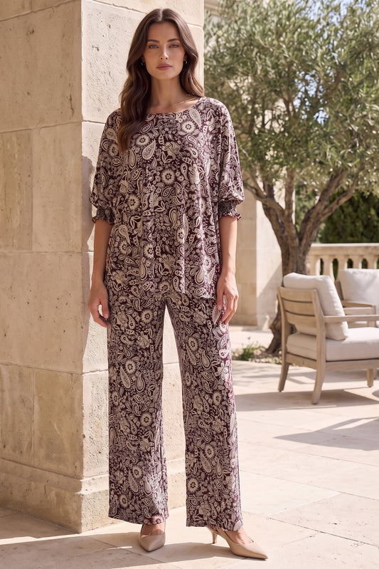 Dear Scarlett Mocha Paisley Mila Set-220 Lounge wear/Pajamas- Simply Simpson's Boutique is a Women's Online Fashion Boutique Located in Jupiter, Florida