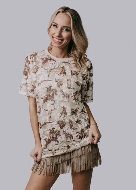 Cowboys & Indians Lace Top-100 Short Sleeves- Simply Simpson's Boutique is a Women's Online Fashion Boutique Located in Jupiter, Florida