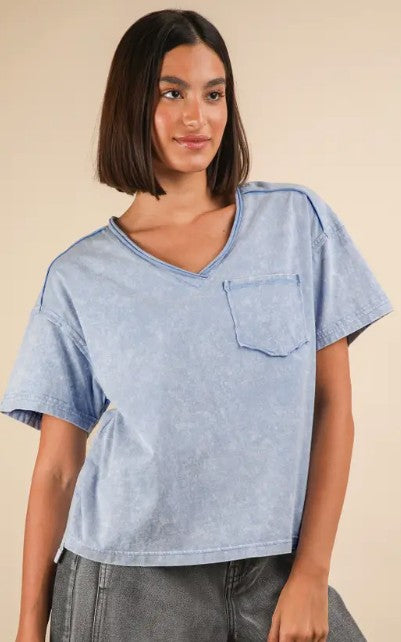 Blue Mineral Washed Laidback Luxe Tee-100 Short Sleeves- Simply Simpson's Boutique is a Women's Online Fashion Boutique Located in Jupiter, Florida