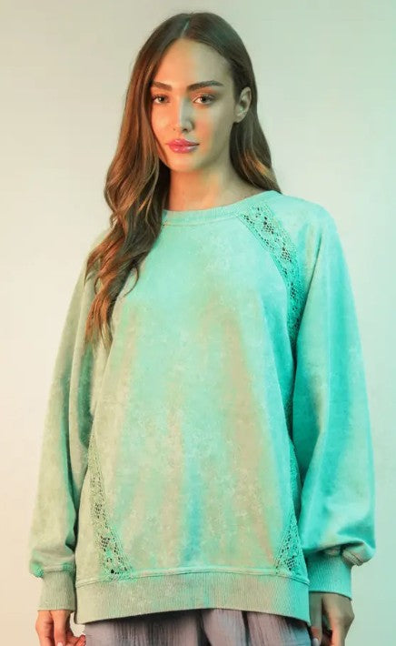 The Ever After Mint Lace Trimmed Pullover-100 Short Sleeves- Simply Simpson's Boutique is a Women's Online Fashion Boutique Located in Jupiter, Florida