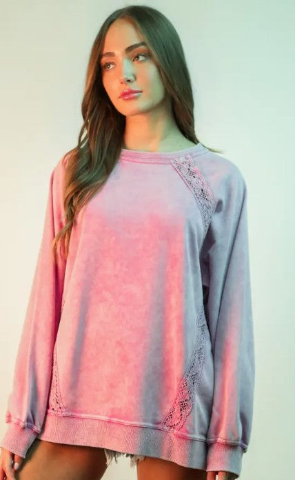 The Ever After Orchid Lace Trimmed Pullover-100 Short Sleeves- Simply Simpson's Boutique is a Women's Online Fashion Boutique Located in Jupiter, Florida
