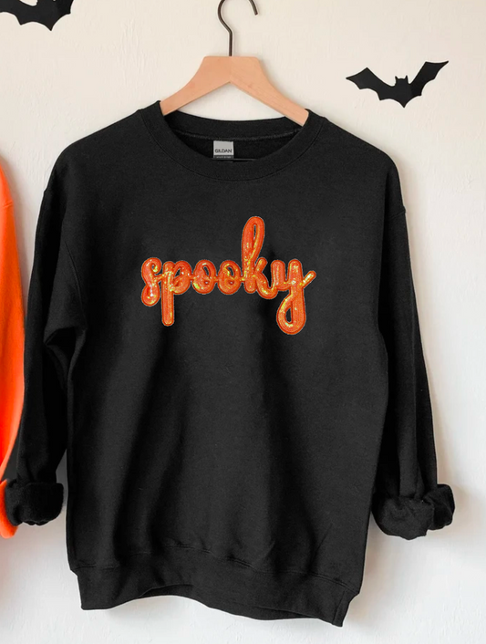 SPOOKY Sequins Patches BLACK SWEATSHIRT-Graphic Tee- Simply Simpson's Boutique is a Women's Online Fashion Boutique Located in Jupiter, Florida