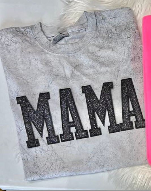 MAMA GLITTER EMBROIDERED PATCHES smoke tshirt-Graphic Tee- Simply Simpson's Boutique is a Women's Online Fashion Boutique Located in Jupiter, Florida