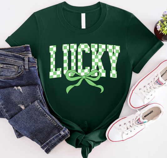Lucky Checkered-Graphic Tee- Simply Simpson's Boutique is a Women's Online Fashion Boutique Located in Jupiter, Florida