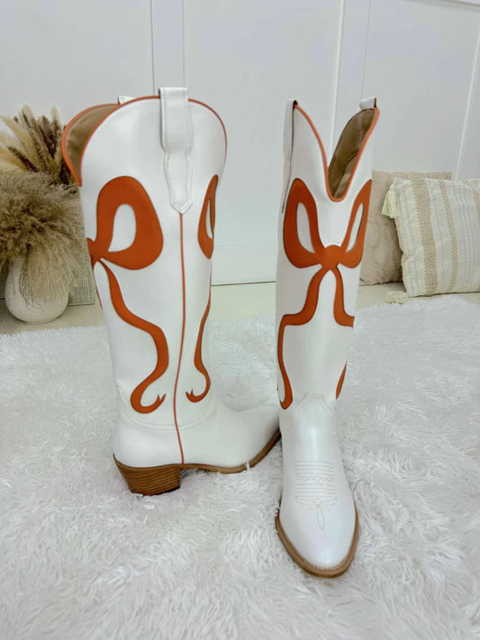 Tall Orange Bow Boots-260 Shoes- Simply Simpson's Boutique is a Women's Online Fashion Boutique Located in Jupiter, Florida