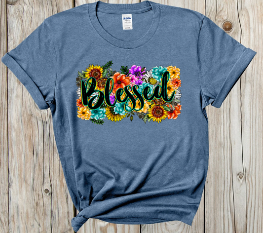 Blessed Heather Indigo-Graphic Tee- Simply Simpson's Boutique is a Women's Online Fashion Boutique Located in Jupiter, Florida