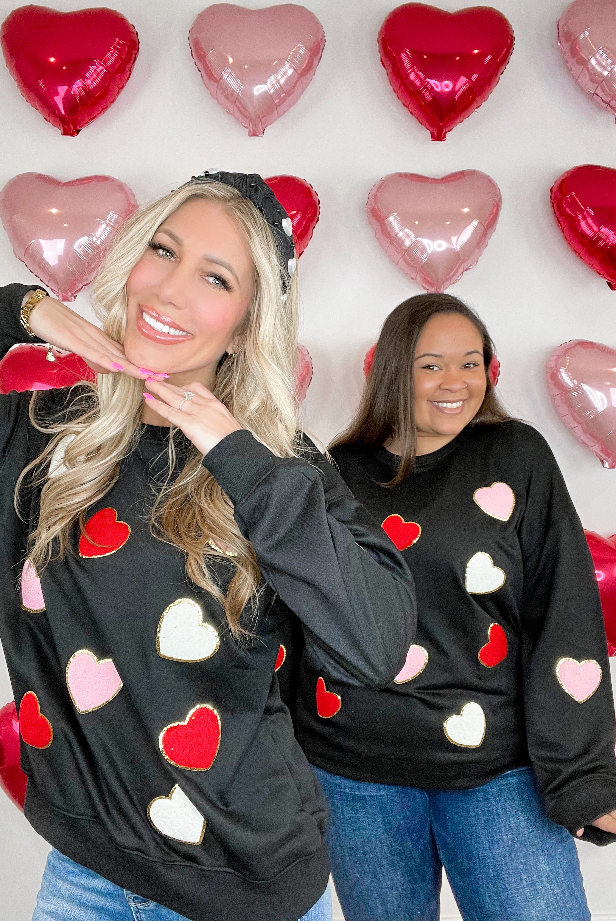 Black Chenille Embroidered Hearts Sweatshirt-160 Sweatshirts- Simply Simpson's Boutique is a Women's Online Fashion Boutique Located in Jupiter, Florida