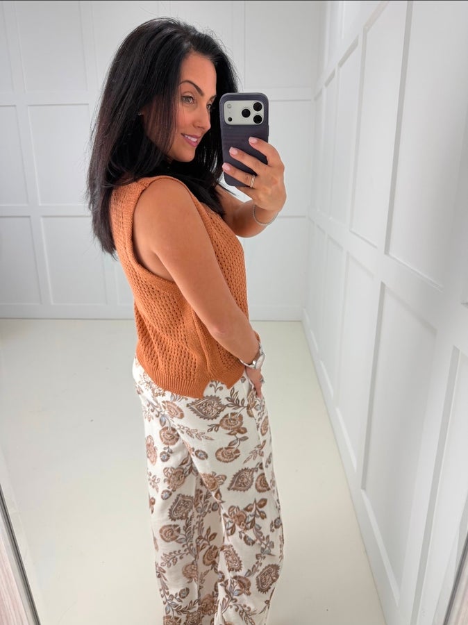 Ella Caramel Open Knit Top- Simply Simpson's Boutique is a Women's Online Fashion Boutique Located in Jupiter, Florida