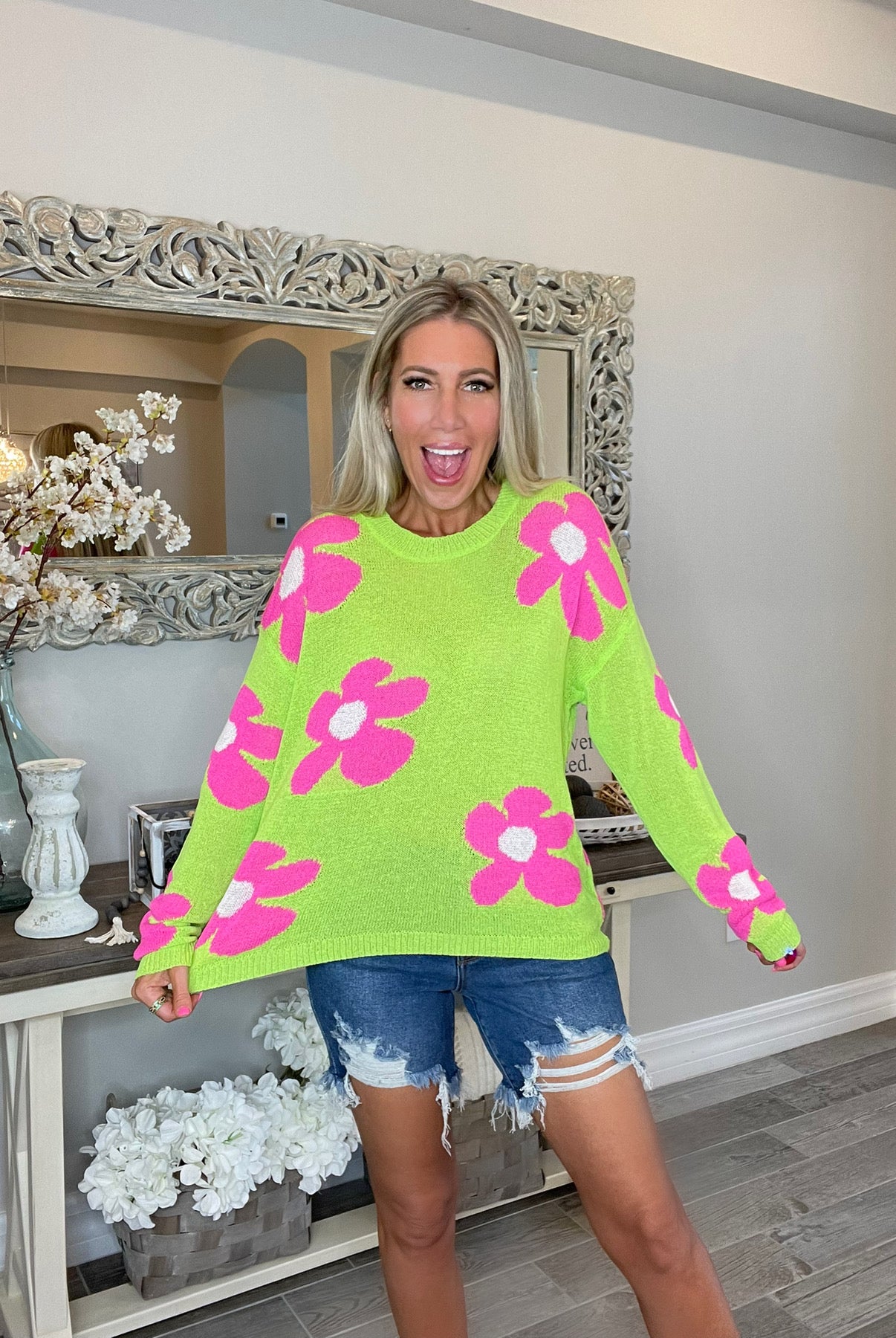 Fun Times Daisy Lightweight Sweater-150 Sweaters- Simply Simpson's Boutique is a Women's Online Fashion Boutique Located in Jupiter, Florida