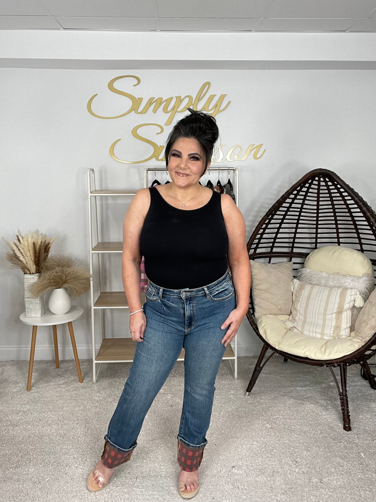 Judy Blue Long Inseam Plaid Cuff Straight Leg Jeans-200 Jeans- Simply Simpson's Boutique is a Women's Online Fashion Boutique Located in Jupiter, Florida